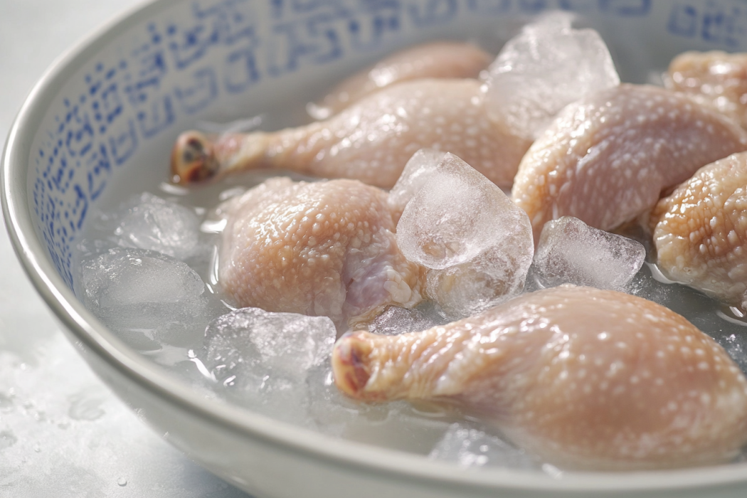 Frozen Chicken being prepared for a meal.
