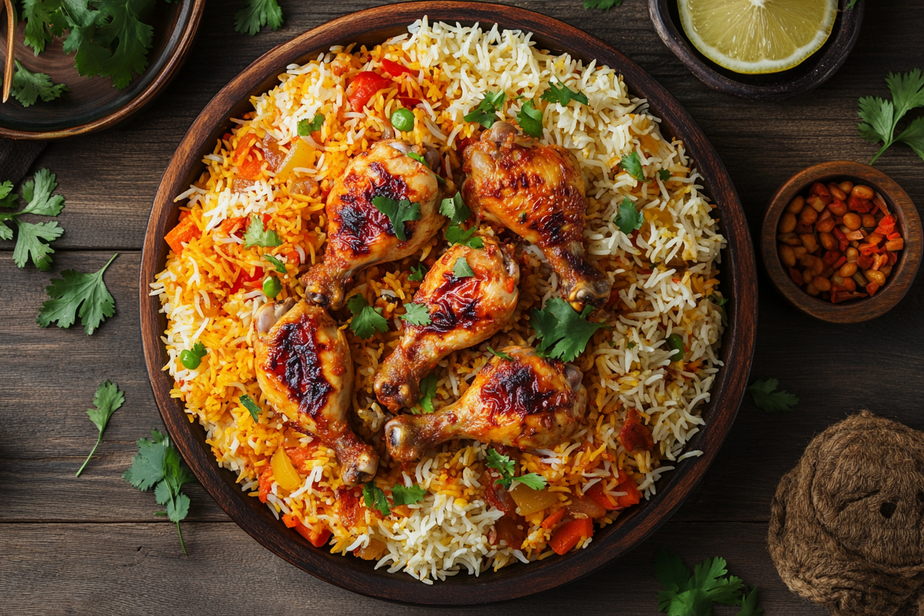 Delicious chicken over rice served in a bowl.