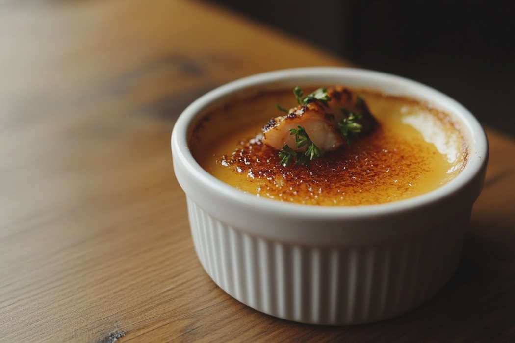 A delicious Crab Brulee Recipe with a caramelized sugar crust.