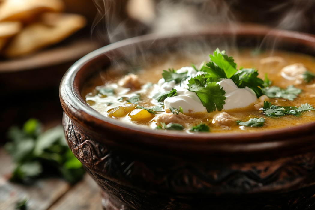 Chicken poblano soup in a bowl