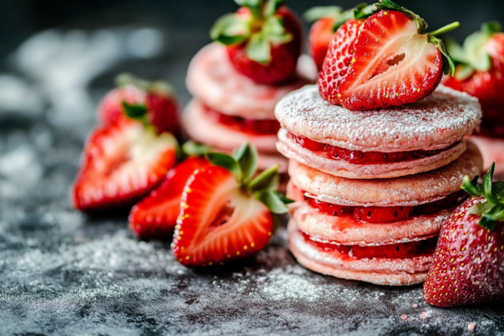 A close-up of a delicious Strawberry Crepe Cookie.