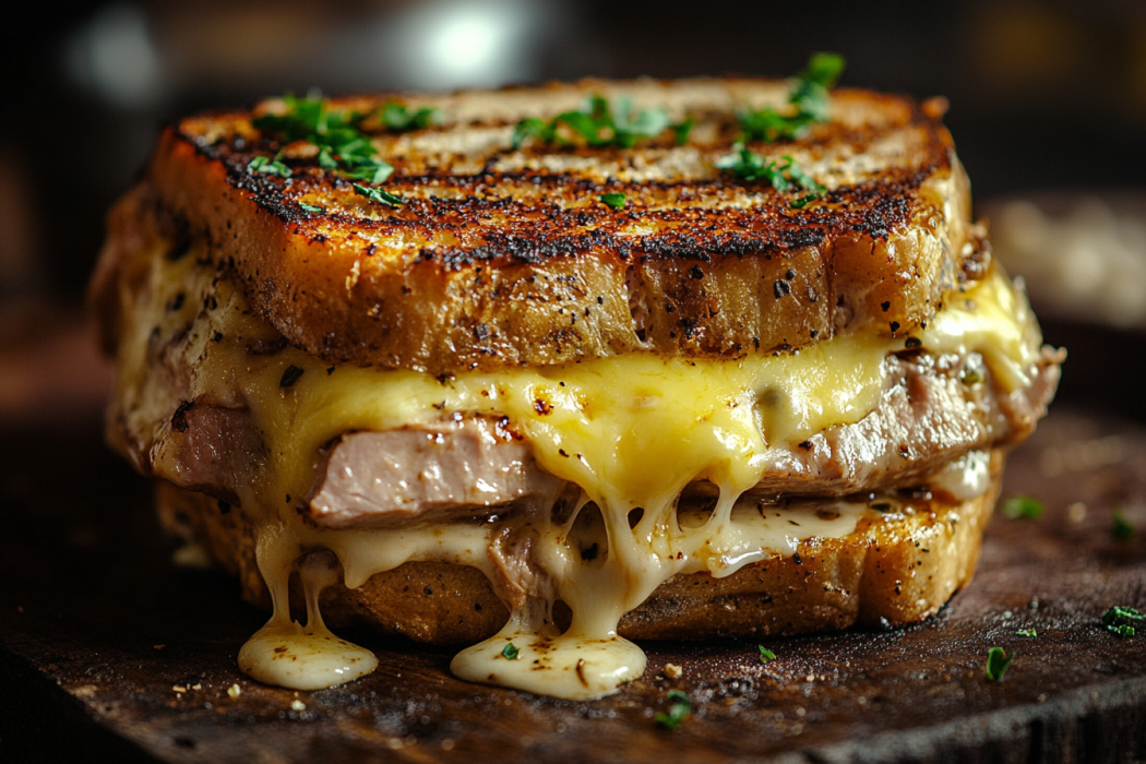 A delicious homemade tuna melt sandwich.