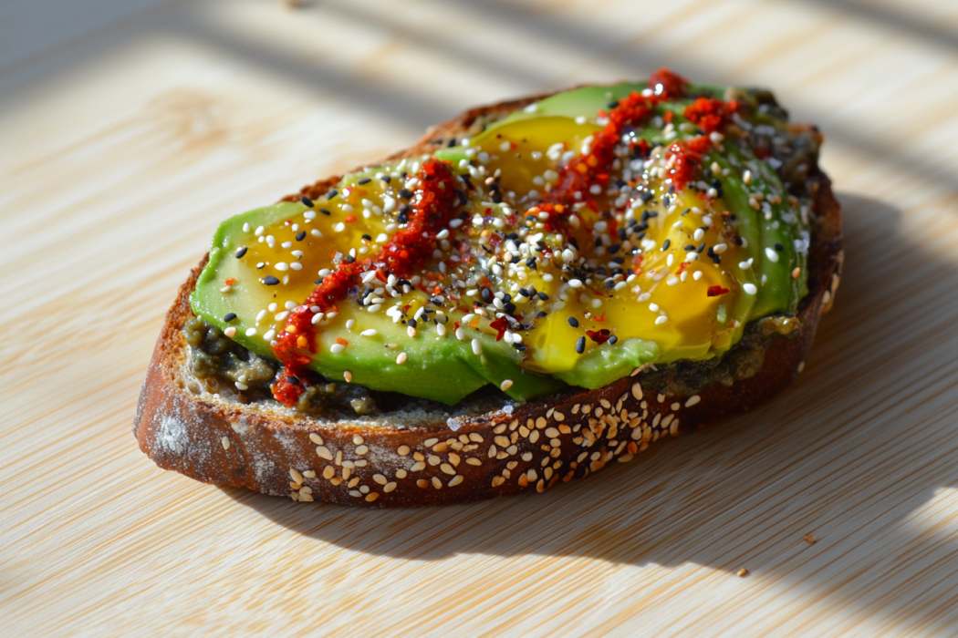 Delicious avocado toast with the best avocado toast seasoning.