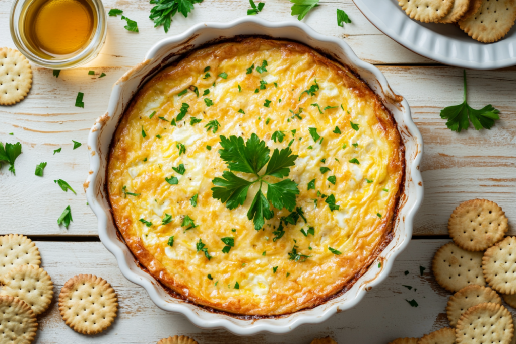 A tasty baked egg casserole made with crackers ready to eat.