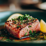 Delicious tuna steak recipe with fresh seasonings.