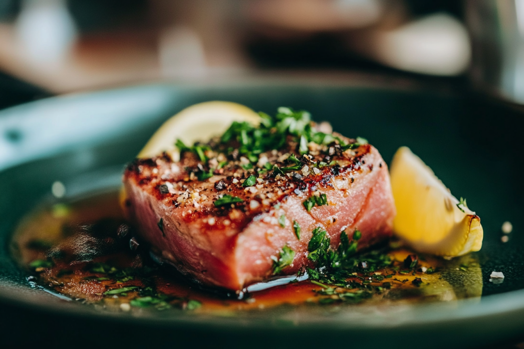Delicious tuna steak recipe with fresh seasonings.