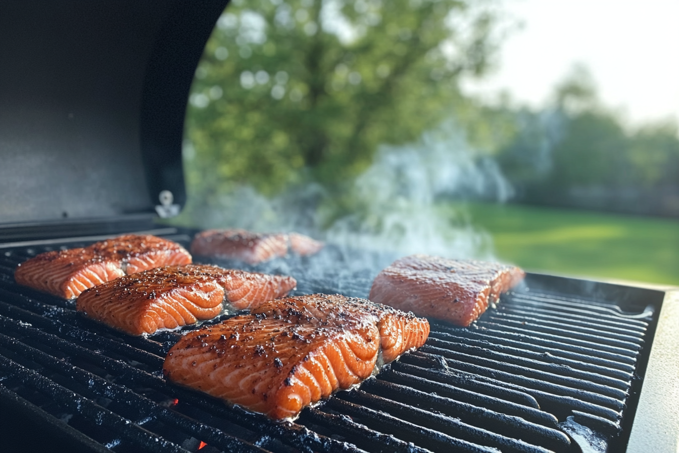 A close-up of fresh pellet grill salmon.